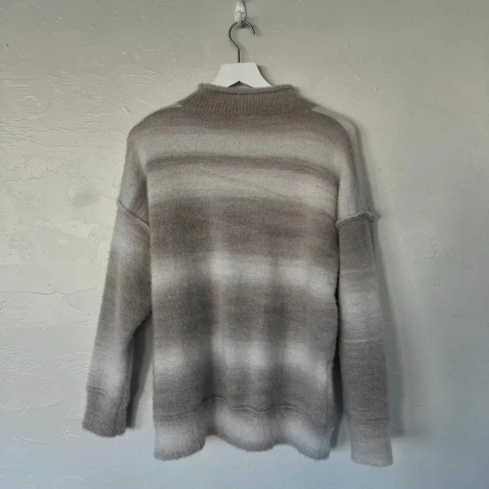 Sage The Label Reach For The Stars Ombre Sweater M Taupe Gray Shimmer Fuzzy Knit